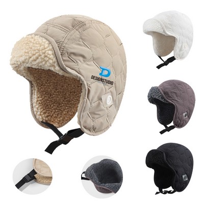 Winter Warm Pilot Hat with Ear Flaps Sherpa Lined Quilted Aviator Cap
