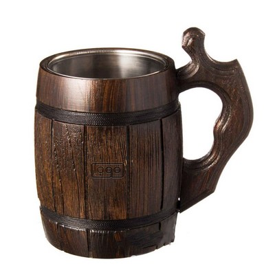 20oz Wood Grain Stainless Steel Mug w/Handle