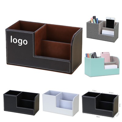PU Leather Desk Organizer with 3 Compartments