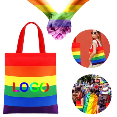 Rainbow Striped Canvas Tote Bag with Handle-13"x15"