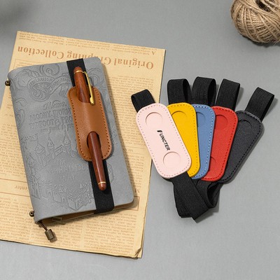 Elastic Strap Pen Holder - PU Leather Single Pen Pouch for Notebooks & Daily Carry