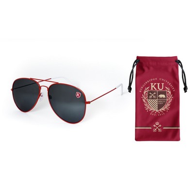 Solid Color Frame with Full-Color Pouch Aviator Sunglasses