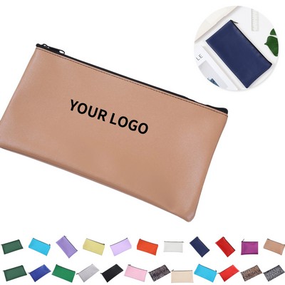 Leather Zipper Deposit Cash Utility Bag