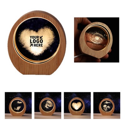 3D Laser Night Lamp with Wooden Base