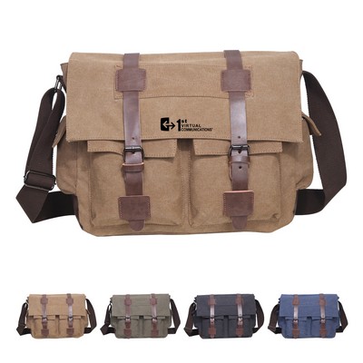 15.5" Vintage Canvas Messenger Bag Crossbody Satchel