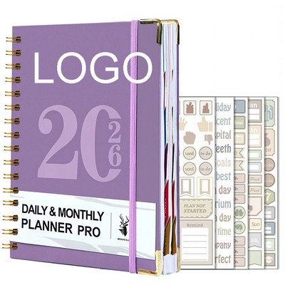 2026 A5 Weekly And Monthly Calender Planner W/ 5Pcs Stickers