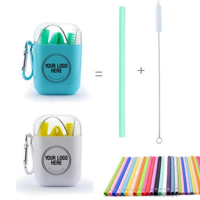Portable Foldable Silicone Straight Straw With Brush