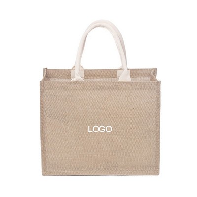 Jute Tote Bag Hand-Painted Burlap Craft Bag Eco-Friendly Linen Canvas Handbag Cotton