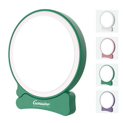Round Lighted Folding Handle Makeup Mirror