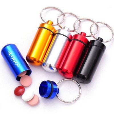 Mini Aluminum Sealed Pill Bottle W/ Keychain