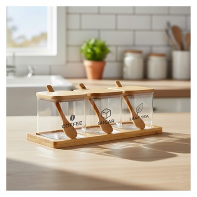 Bamboo Glass Condiment Jar Set