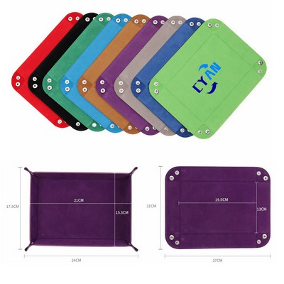 Faux Leather Foldable Desk Storage Tray