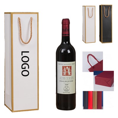 Kraft Paper Wine Bag with Gold Foil Edging