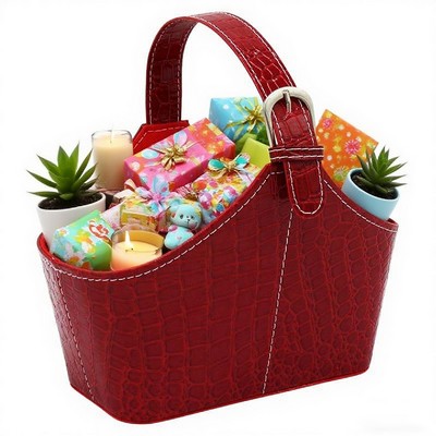 Faux Leather Gift Basket with Carrying Handle