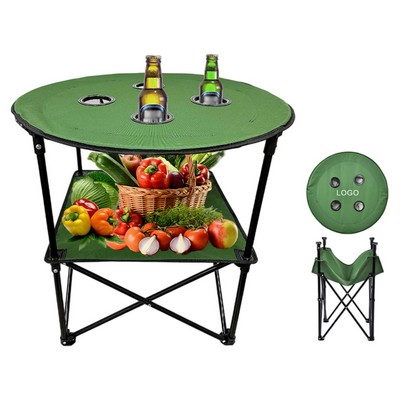 Foldable Camping Round Table — With Cup Holders