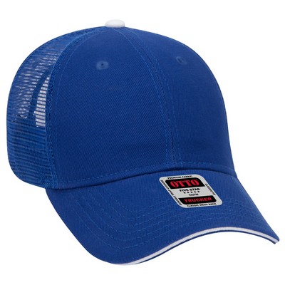 OTTO Brushed Bull Denim Sandwich Visor 6 Panel Low Profile Mesh Back Trucker Hat