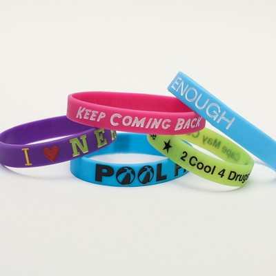 1/2" Debossed Silicone Wristband w/ Color Fill