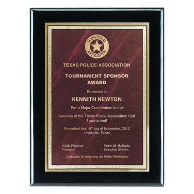 Plaque - 7"x9" Jet Black High Gloss Piano Wood Plaque with Sienna Frosted Marble Plate (5"x7")