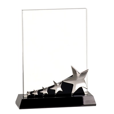 8" Vertical Rectangle Crystal Star Award on Black Crystal Pedestal Base