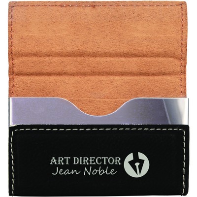 Black/Silver Leatherette Hard Card Holder (3.75" x 2.75")