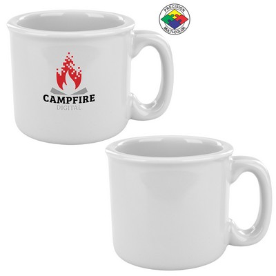 15 Oz. Solid White Retro Campfire Mug - Dishwasher Safe - Precision Spot Color