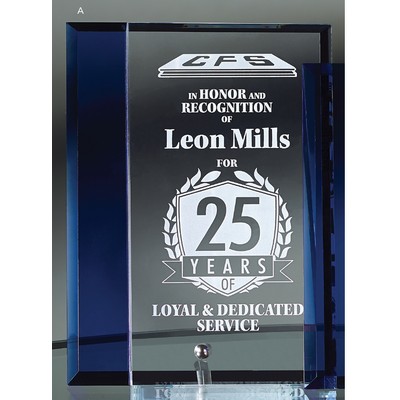 Glass Standing Award w/Blue Accent (6"x8")