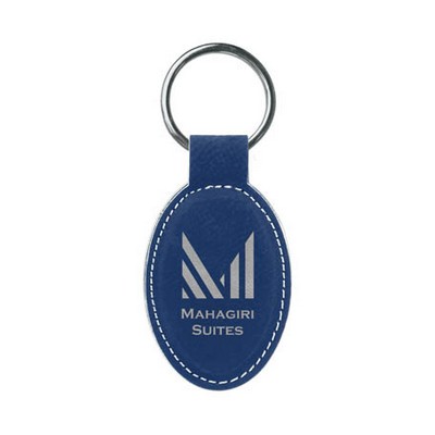 Leatherette Oval Keychain (Blue/Silver)