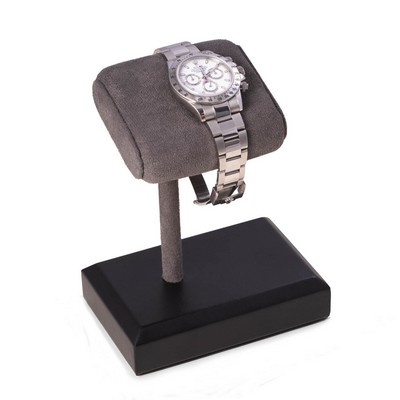 Matte Black Single Watch Display Stand w/Grey Suede Cushion