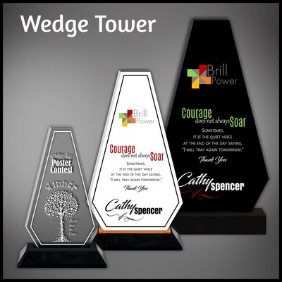 9" Wedge Tower Clear Acrylic Award in a Black Base