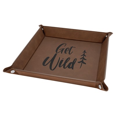 Snap Up Tray, Dark Brown Faux Leather, 9 x 9"
