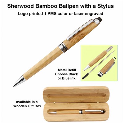 Sherwood Bamboo Ball Pen with a Stylus No Extra Tariff