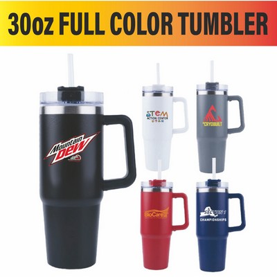 30 Oz. Vacuum Sealed Full Color Tumbler with Handle