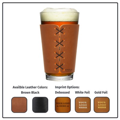 Full-Grain Leather Pint Holder- for standard 16oz pint glass- Single Stitch - Made in USA