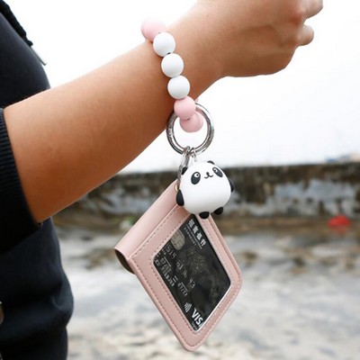 Silicone Chain Beaded Bangle with Card Holder and PVC Panda Pendant