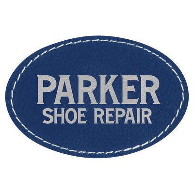 3"x2" Oval Patches, Blue/Silver Laserable Leatherette