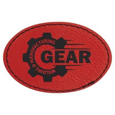 3"x2" Oval Patches, Red Laserable Leatherette