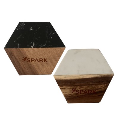 Wood Marble Coaster Hexagon - OCEAN