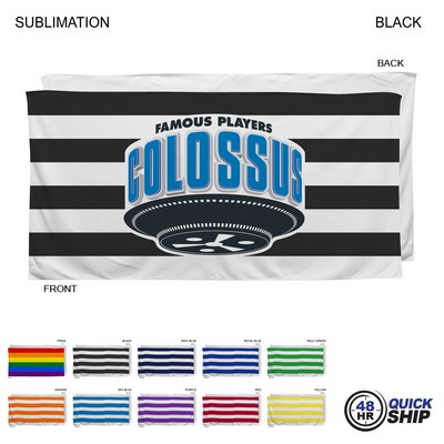 48Hr Quick Ship - Cabana Stripe Sublimated, Heavier Weight, Plush Velour Terry Beach Towel, 30x60