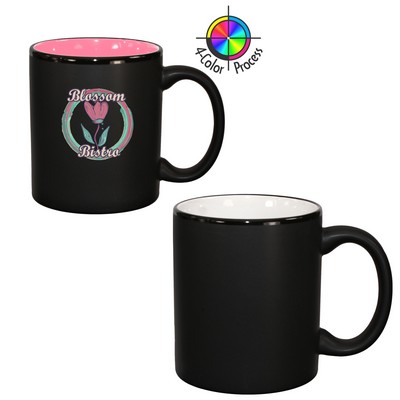 10.5 Oz. Vitrified Restaurant Quality Hilo C-Handle Satin Black/White - Full Color - Dishwasher Safe