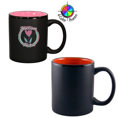 10.5 Oz. Vitrified Restaurant Quality Hilo C-Handle Satin Black / Orange Full Color Dishwasher Safe