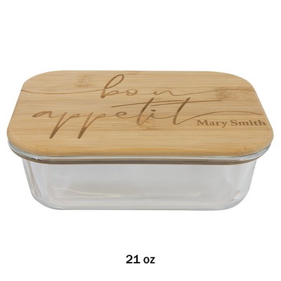 21 oz. Rectangle Glass Container with Bamboo Lid