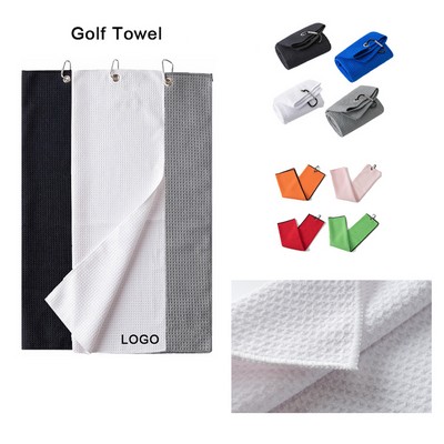 12"x20" Microfiber Waffle Golf Towel w/Heavy Duty Carabiner Clip & Hanging Hole