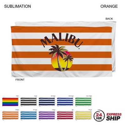 24Hr Express Ship - Cabana Stripe Sublimated, Heaviest Weight, Plush Velour Terry Beach Towel, 30x60