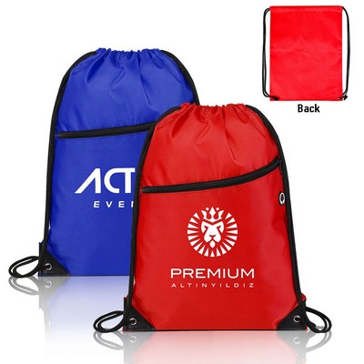 420D Heavy Duty Drawstring Backpack with Front Zipper