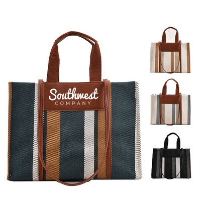 Clash Color Stripe Canvas Tote Bag