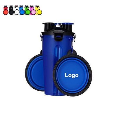 3-in-1 Pet Food & Water Bottle w/2 Callapsible Bowls and Lanyard