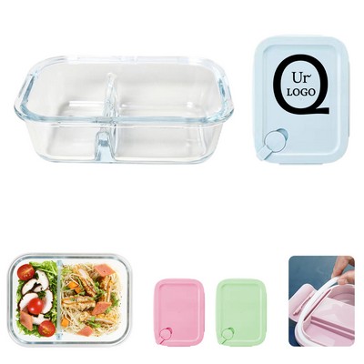 Two-Compartment Glass Lunch Box w/ Plastic Lid