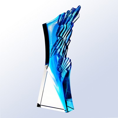 Blue Wave Crest Crystal Award, 10 1/8"H