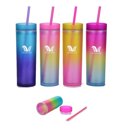 16OZ SKINNY Reusable Water Cup With lid