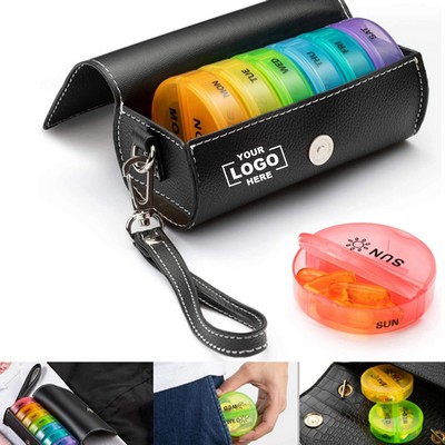 Premium PU Leather Weekly Pill Organizer: Neatly Organize Your Pills with Ease.